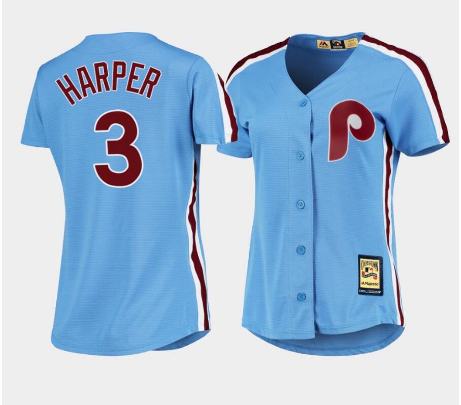 Women Philadelphia Phillies #3 Bryce Harper Nike Light Blue Alternate Replica Player MLB Jerseys->women nfl jersey->Women Jersey